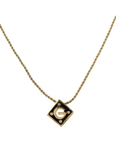 Pre-owned Givenchy Vintage Crystal & Enamel G Logo Pendant Necklace, 16" In Multi