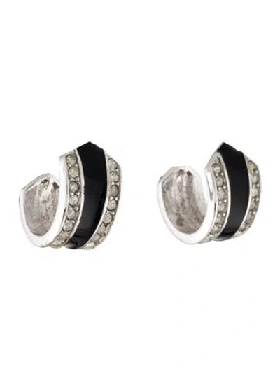 Pre-owned Givenchy Vintage Crystal & Enamel Hoop Earrings In Multicolor