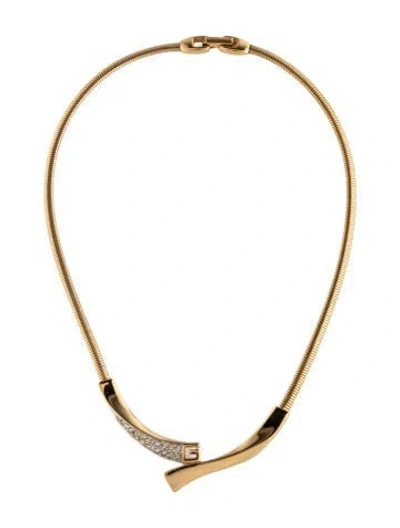 Pre-owned Givenchy Vintage Crystal & 'g' Collar Necklace, 14.5" In Clear