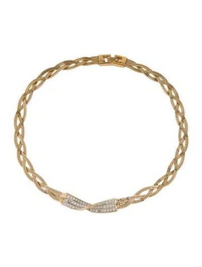 Pre-owned Givenchy Vintage Crystal Braided Chain Necklace, 15.5" In Transparent