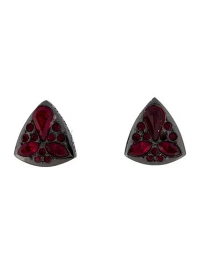 Pre-owned Givenchy Vintage Crystal Clip-on Earrings In Red