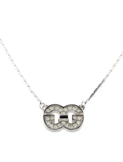Pre-owned Givenchy Vintage Crystal Double G Pendant Necklace, 14" In Transparent