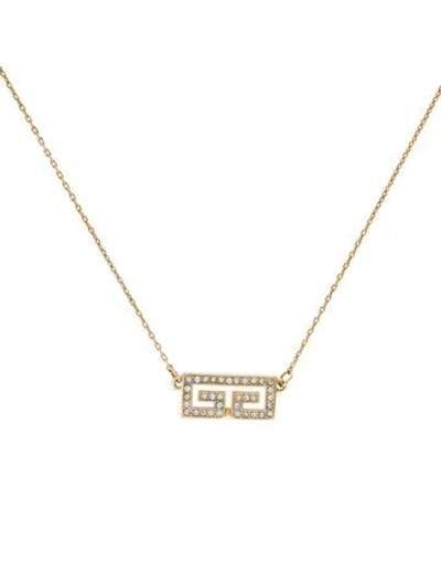 Pre-owned Givenchy Vintage Crystal Double G Pendant Necklace, 14" In Transparent