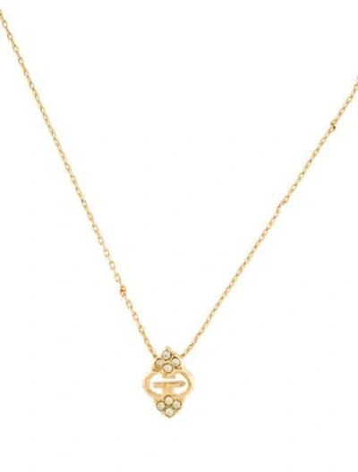 Pre-owned Givenchy Vintage Crystal Double G Pendant Necklace, 15.75" In Transparent