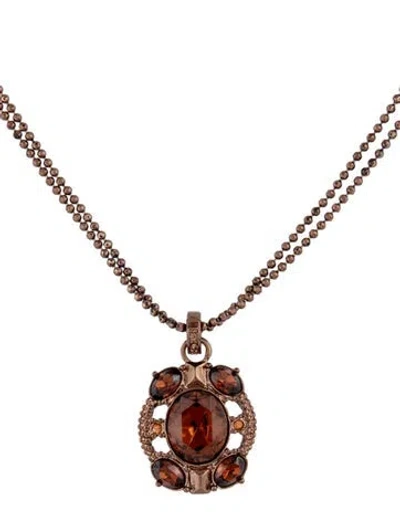 Pre-owned Givenchy Vintage Crystal Double Strand Pendant Necklace, 15.5" In Orange