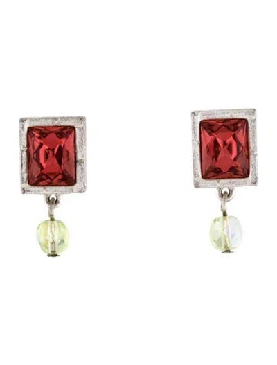 Pre-owned Givenchy Vintage Crystal Drop Clip-on Earrings In Red/yellow