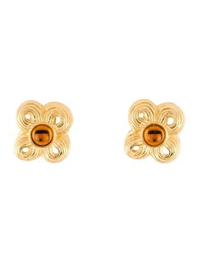 Pre-owned Givenchy Vintage Crystal Flower Clip-on Earrings In Orange