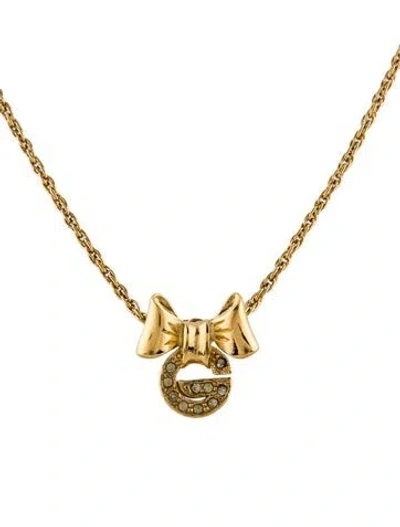 Pre-owned Givenchy Vintage Crystal G Bow Pendant Necklace, 16" In Transparent