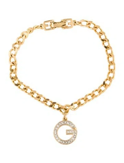 Pre-owned Givenchy Vintage Crystal G Charm Bracelet, 6.5" In Multi