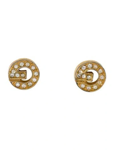 Pre-owned Givenchy Vintage Crystal G Clip-on Earrings In Multi