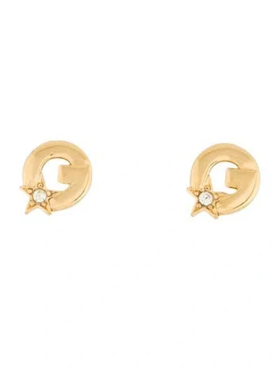 Pre-owned Givenchy Vintage Crystal G Clip-on Earrings In Multi