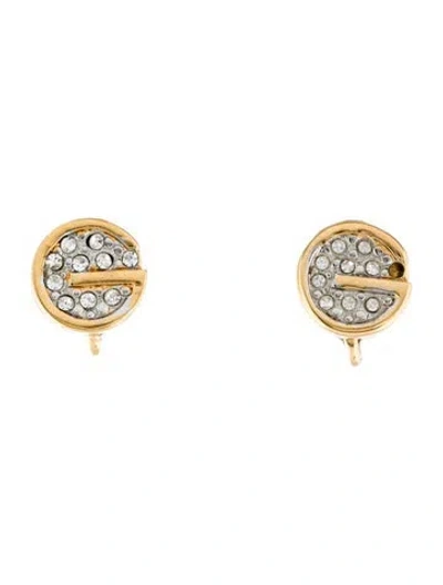 Pre-owned Givenchy Vintage Crystal G Clip-on Earrings In Multi