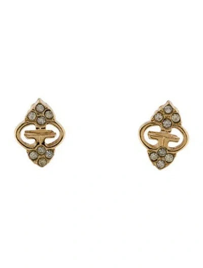 Pre-owned Givenchy Vintage Crystal G Clip-on Earrings In Multi