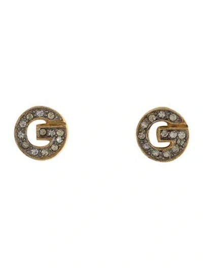 Pre-owned Givenchy Vintage Crystal G Clip-on Earrings In Multi