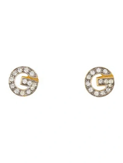 Pre-owned Givenchy Vintage Crystal G Clip-on Earrings In Multi