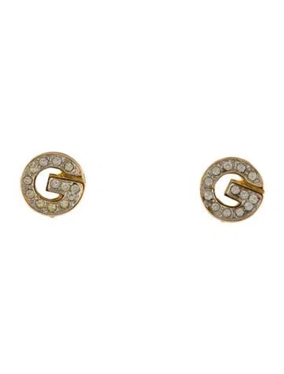 Pre-owned Givenchy Vintage Crystal G Clip-on Earrings In Transparent