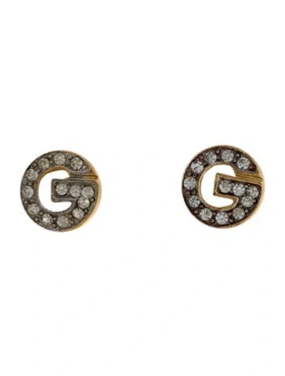 Pre-owned Givenchy Vintage Crystal G Clip-on Earrings In Transparent