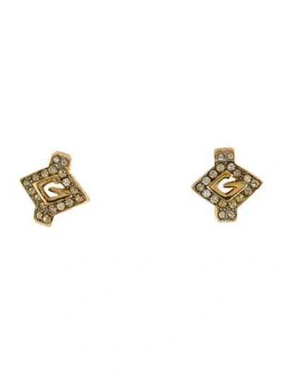 Pre-owned Givenchy Vintage Crystal G Clip-on Earrings In Transparent