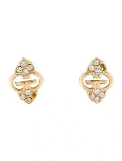 Pre-owned Givenchy Vintage Crystal G Clip-on Earrings In Transparent