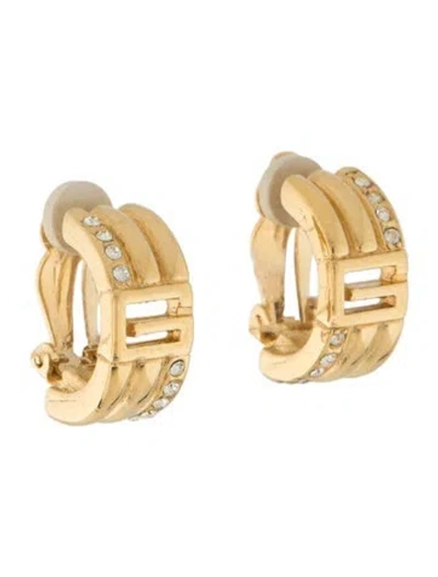 Pre-owned Givenchy Vintage Crystal G Clip-on Hoop Earrings In Transparent