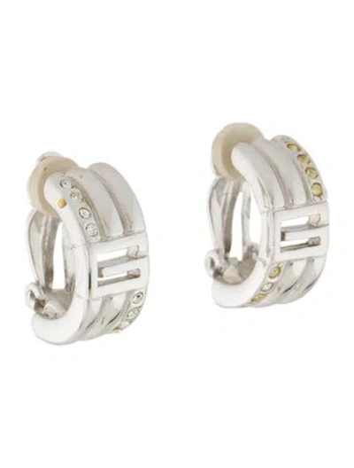 Pre-owned Givenchy Vintage Crystal G Clip-on Hoop Earrings In Transparent