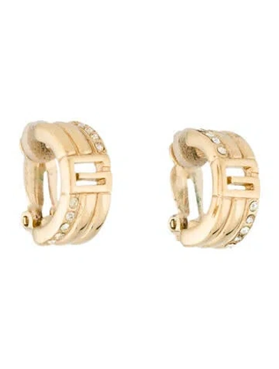 Pre-owned Givenchy Vintage Crystal G Hoop Clip-on Earrings In Transparent