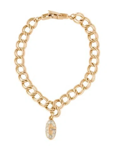 Pre-owned Givenchy Vintage Crystal G Logo Charm Bracelet, 6.75" In Transparent
