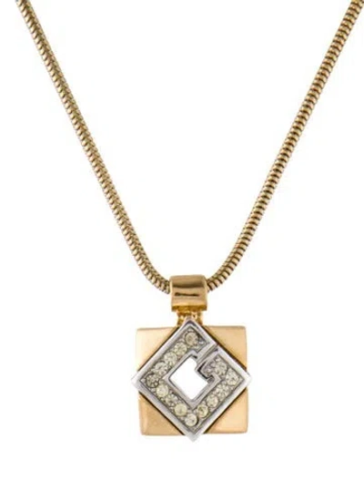 Pre-owned Givenchy Vintage Crystal G Logo Pendant Necklace, 16" In Multi