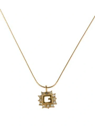 Pre-owned Givenchy Vintage Crystal G Logo Pendant Necklace, 16" In Multi