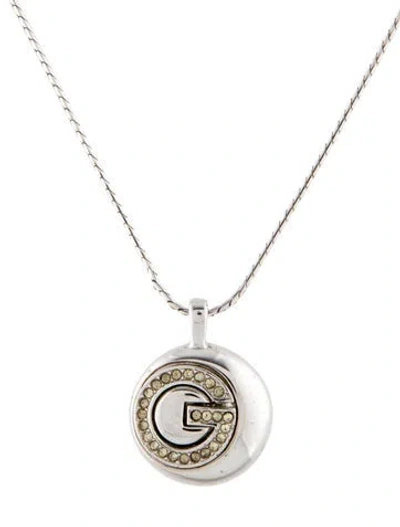 Pre-owned Givenchy Vintage Crystal G Pedant Necklace, 16" In Silver