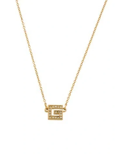 Pre-owned Givenchy Vintage Crystal G Pendant Necklace, 14" In Multi