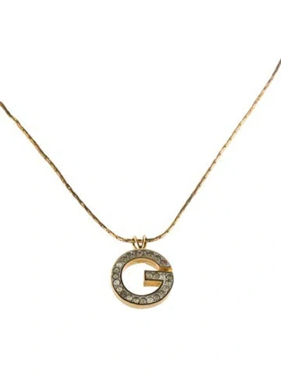 Pre-owned Givenchy Vintage Crystal G Pendant Necklace, 14.5" In Multi