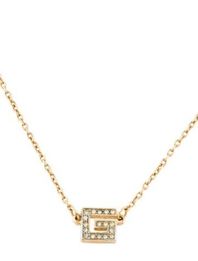 Pre-owned Givenchy Vintage Crystal G Pendant Necklace, 15" In Multi