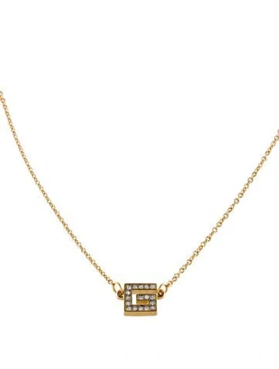 Pre-owned Givenchy Vintage Crystal G Pendant Necklace, 15" In Multi