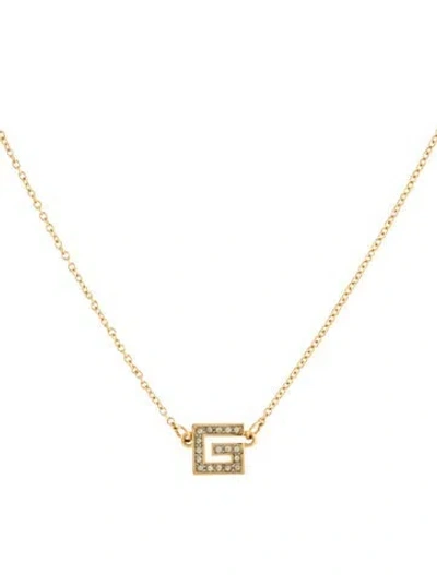 Pre-owned Givenchy Vintage Crystal G Pendant Necklace, 15" In Multi