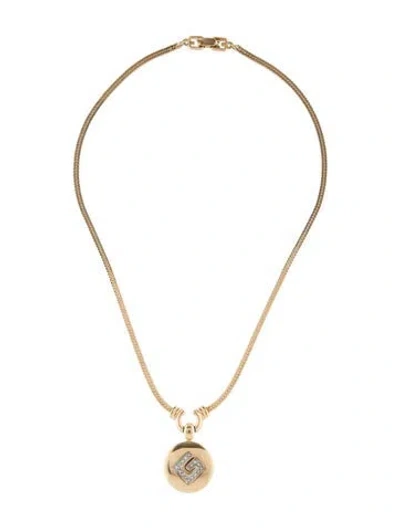 Pre-owned Givenchy Vintage Crystal G Pendant Necklace, 15" In Multi