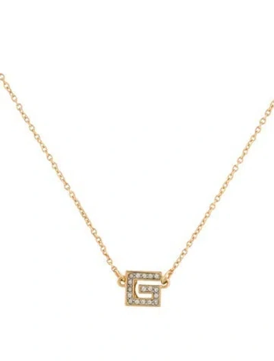 Pre-owned Givenchy Vintage Crystal G Pendant Necklace, 15" In Multi