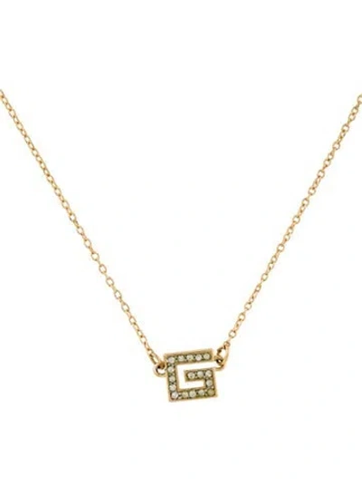 Pre-owned Givenchy Vintage Crystal G Pendant Necklace, 15.25" In Transparent