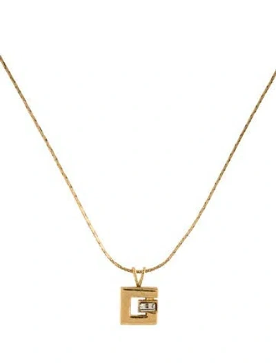 Pre-owned Givenchy Vintage Crystal G Pendant Necklace, 15.5" In Multi