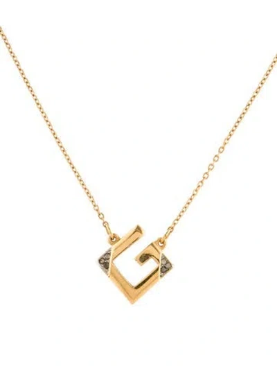 Pre-owned Givenchy Vintage Crystal G Pendant Necklace, 15.5" In Transparent