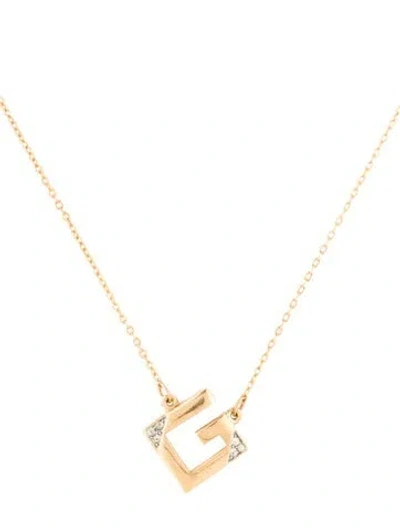 Pre-owned Givenchy Vintage Crystal G Pendant Necklace, 15.5" In Transparent
