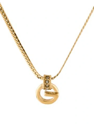 Pre-owned Givenchy Vintage Crystal 'g' Pendant Necklace, 15.75" In Multi