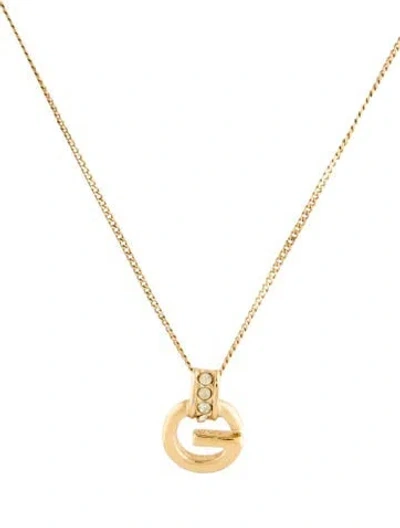 Pre-owned Givenchy Vintage Crystal G Pendant Necklace, 16" In Multi