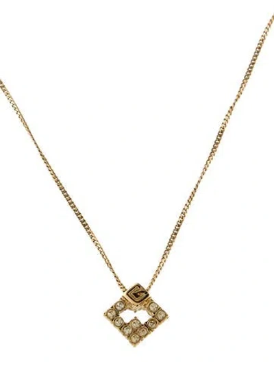 Pre-owned Givenchy Vintage Crystal G Pendant Necklace, 16" In Multi