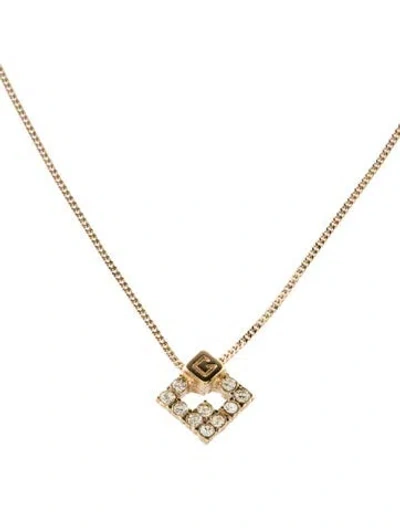 Pre-owned Givenchy Vintage Crystal G Pendant Necklace, 16" In Multi