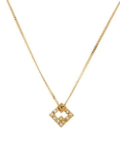 Pre-owned Givenchy Vintage Crystal G Pendant Necklace, 16" In Multi