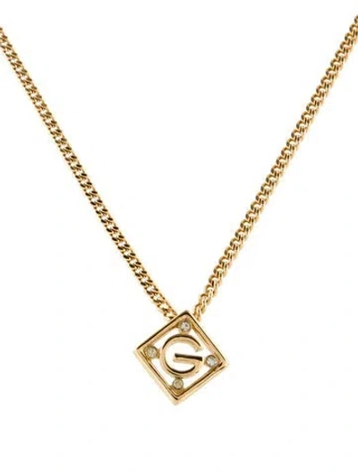 Pre-owned Givenchy Vintage Crystal G Pendant Necklace, 16" In Multi