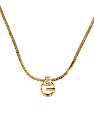 Pre-owned Givenchy Vintage Crystal 'g' Pendant Necklace, 16" In Multi