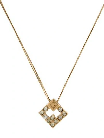 Pre-owned Givenchy Vintage Crystal G Pendant Necklace, 16" In Transparent