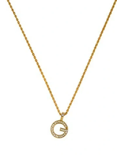 Pre-owned Givenchy Vintage Crystal G Pendant Necklace, 16" In Transparent